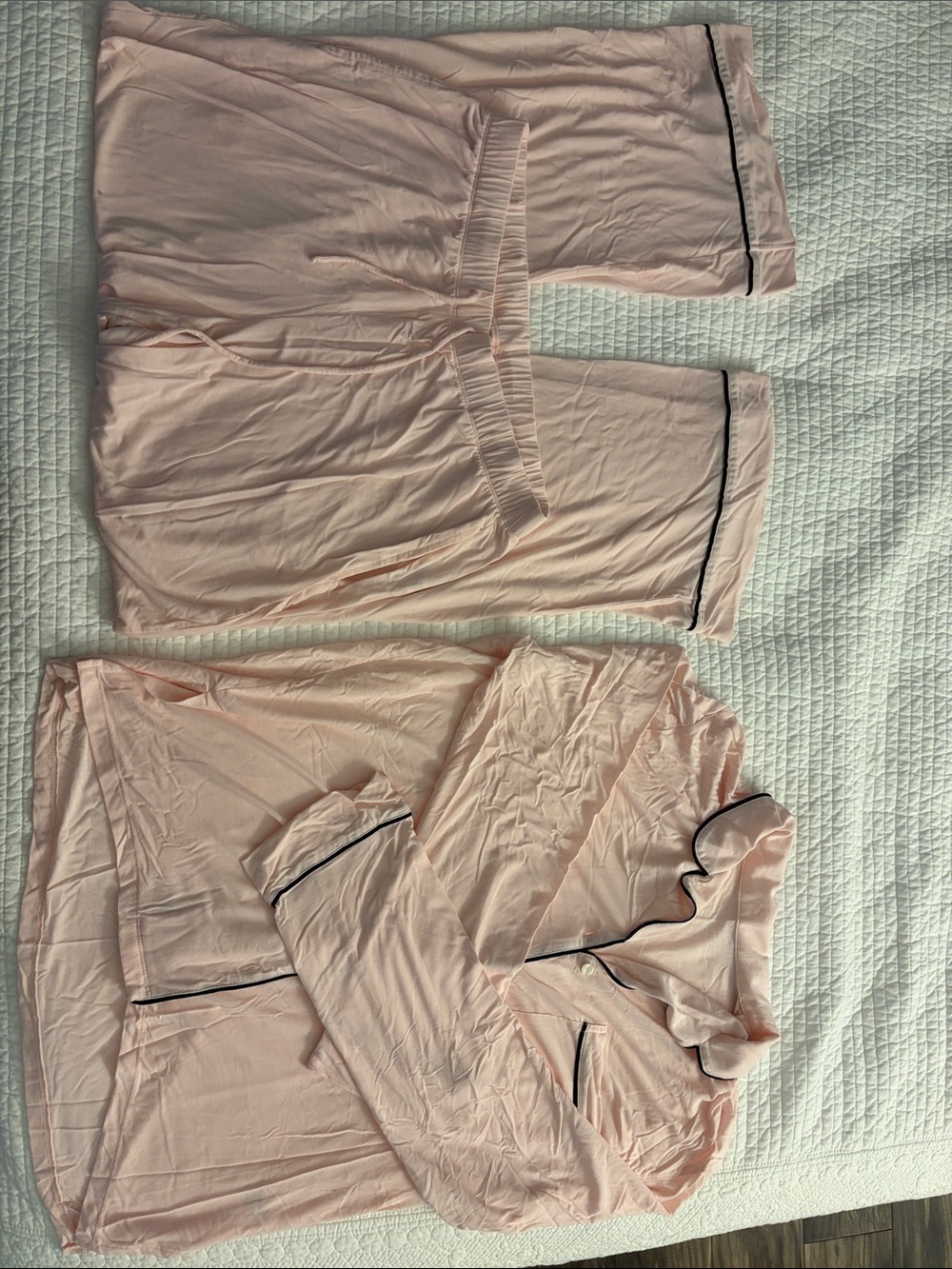 Victoria's Secret Pale Pink Pajama Set with Black Trim